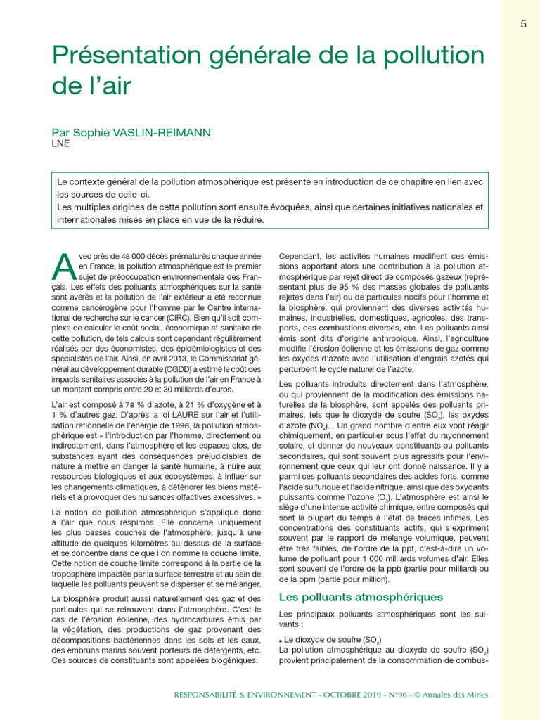 Pollution de l'air : enjeux et sources | PDF | Pollution de l'air | la ...