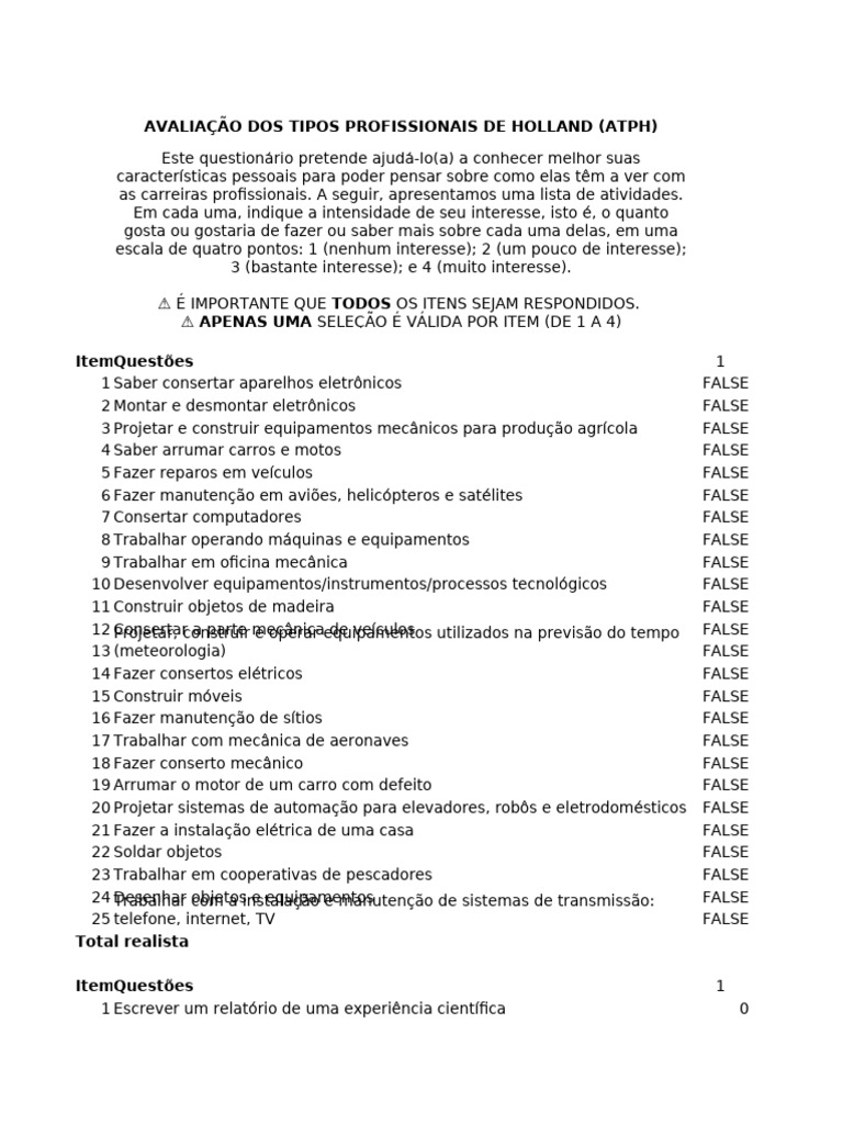 Avaliação dos Tipos Profissionais ATPH | PDF | Science | Contabilidade