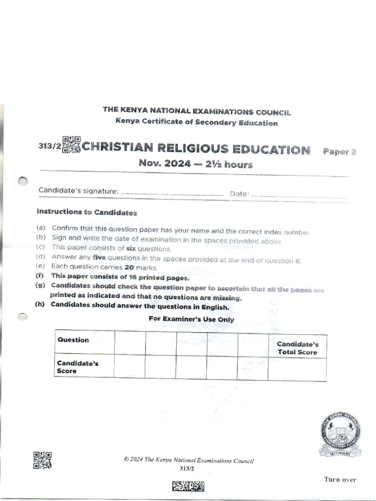 2024 Kcse Cre Paper 2 | PDF
