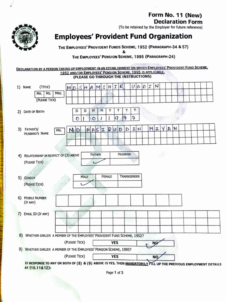 Filled Epf Form 11 of 27 Person | PDF