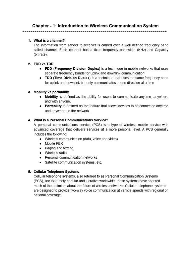 Introduction to Wireless Communication Systems | PDF | Duplex ...
