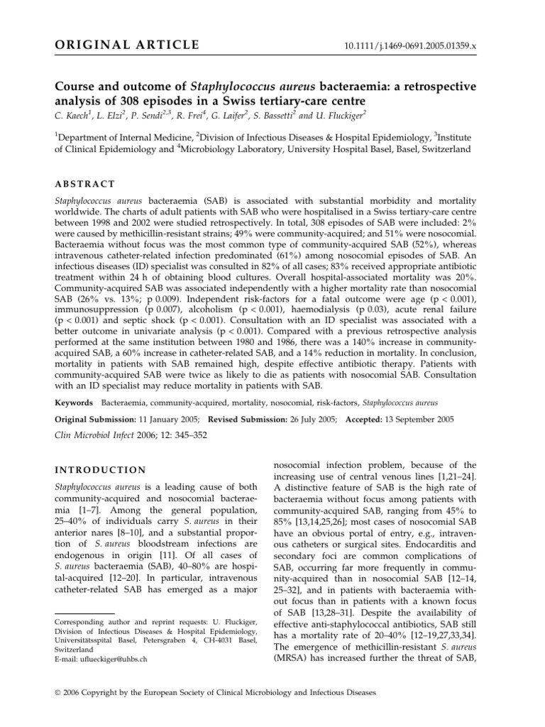 Course and Outcome of em Staphylococcus Aureus e | PDF | Hospital ...