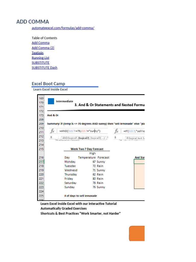 Adding Commas in Excel Formulas | PDF
