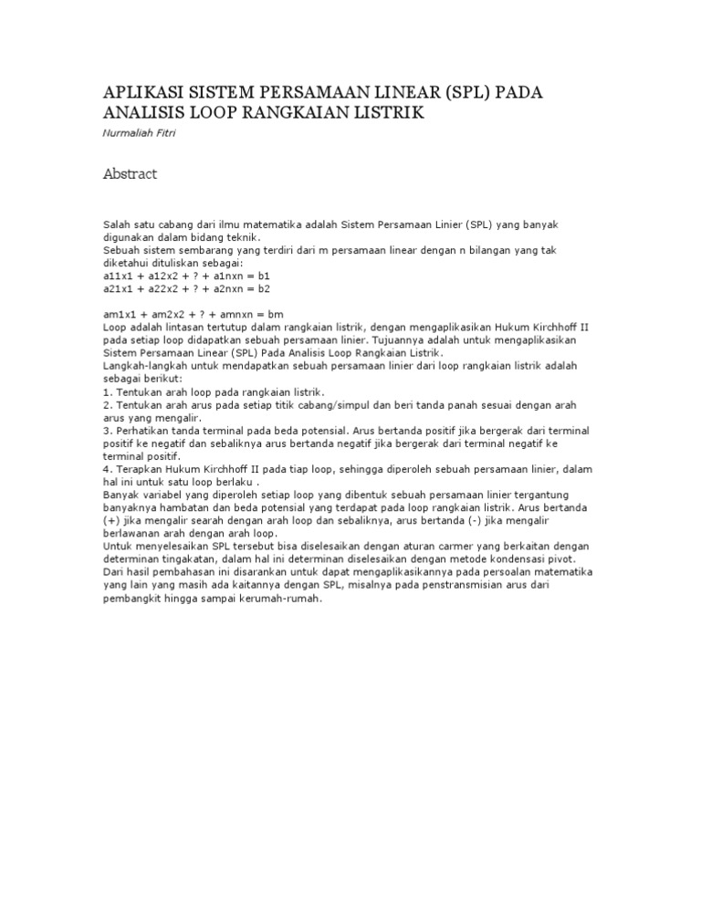 SPL dalam Analisis Loop Listrik | PDF