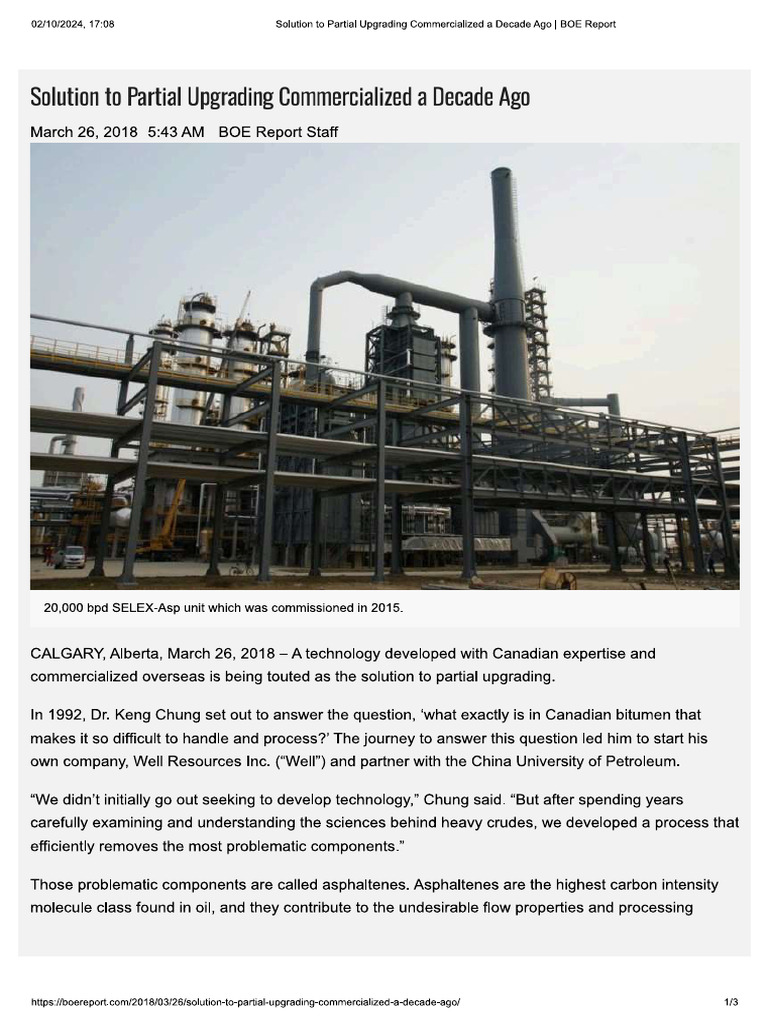 Solution To Partial Upgrading Commercialized A Decade Ago | PDF