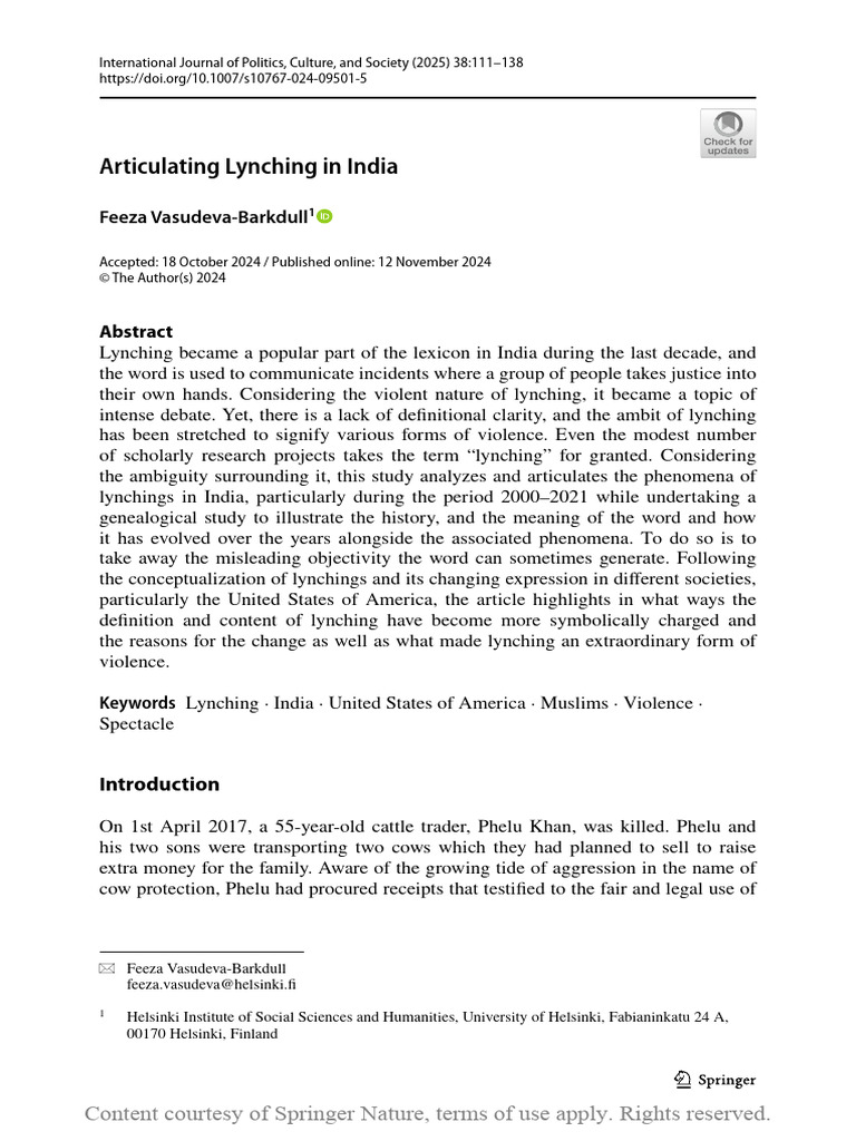 Understanding Lynching in India | PDF | Lynching | Crimes