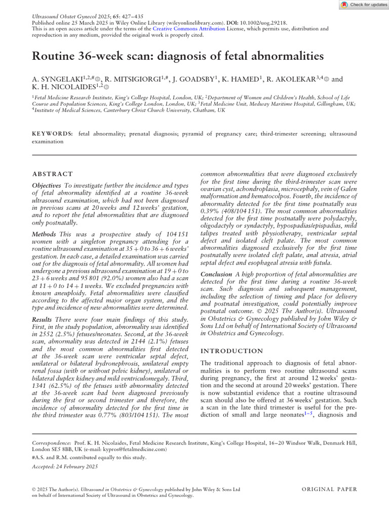 36-Week Ultrasound Fetal Abnormalities | PDF | Pregnancy | Fetus