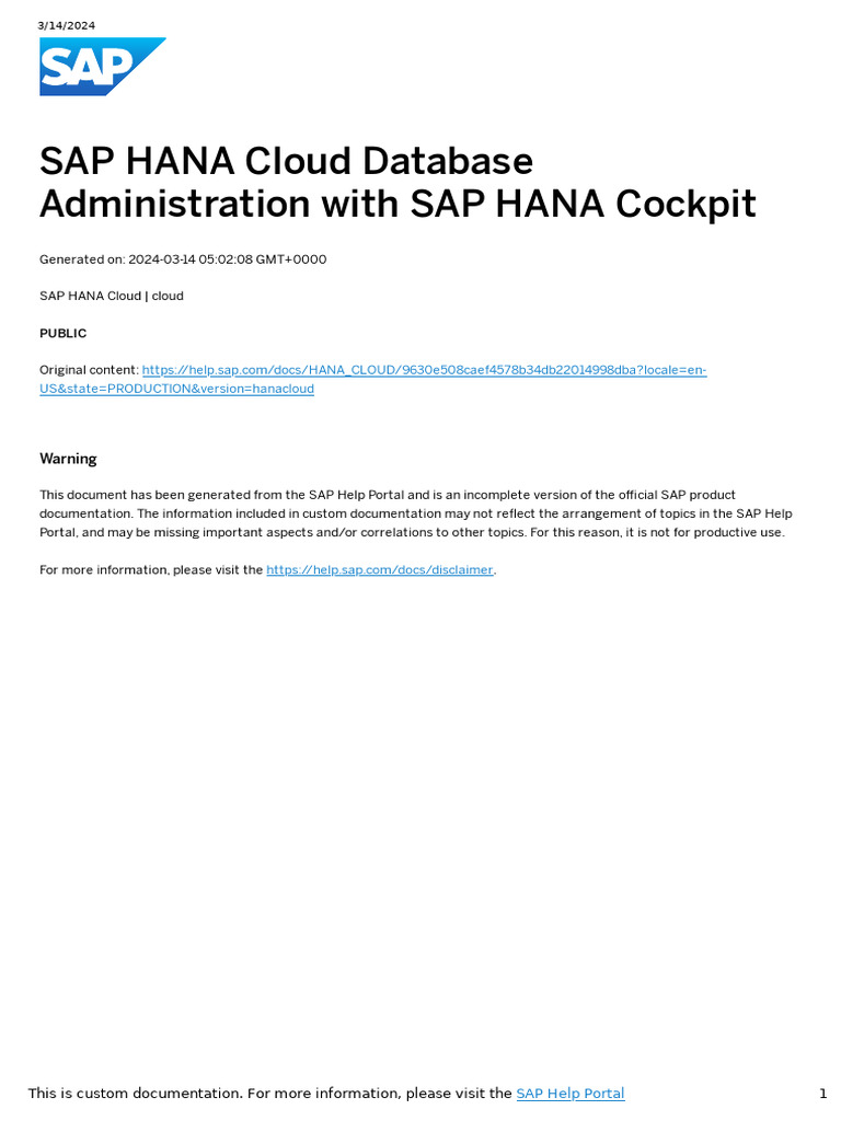 SAP HANA Cockpit Cloud 1 | PDF | Databases | Sql