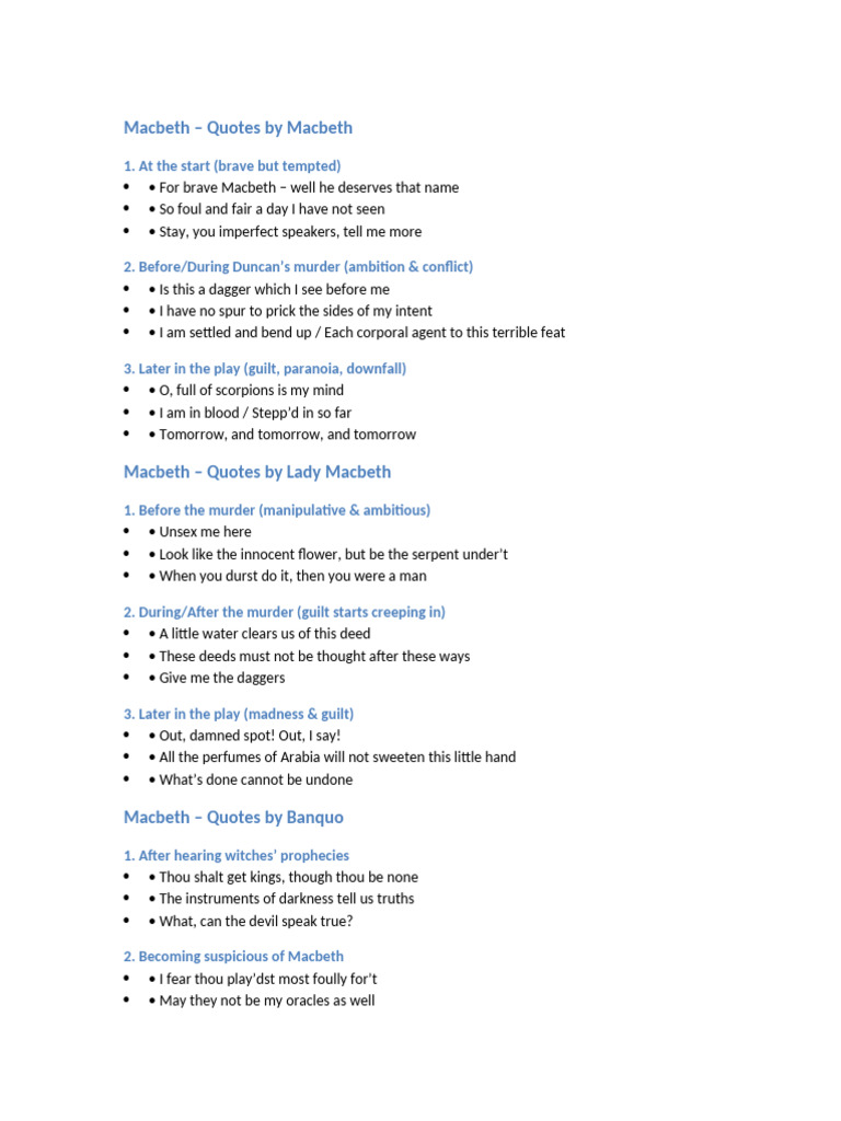 GCSE English Lit Quotes Macbeth | PDF