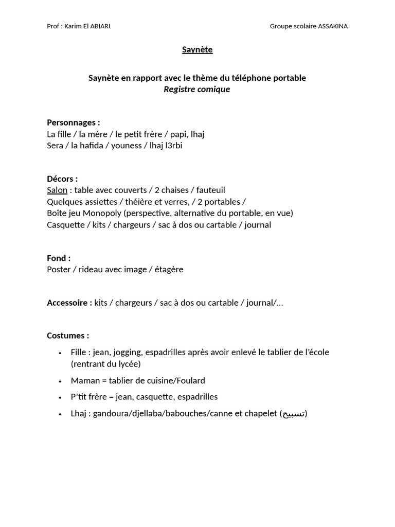 Saynète sur l'addiction au portable | PDF