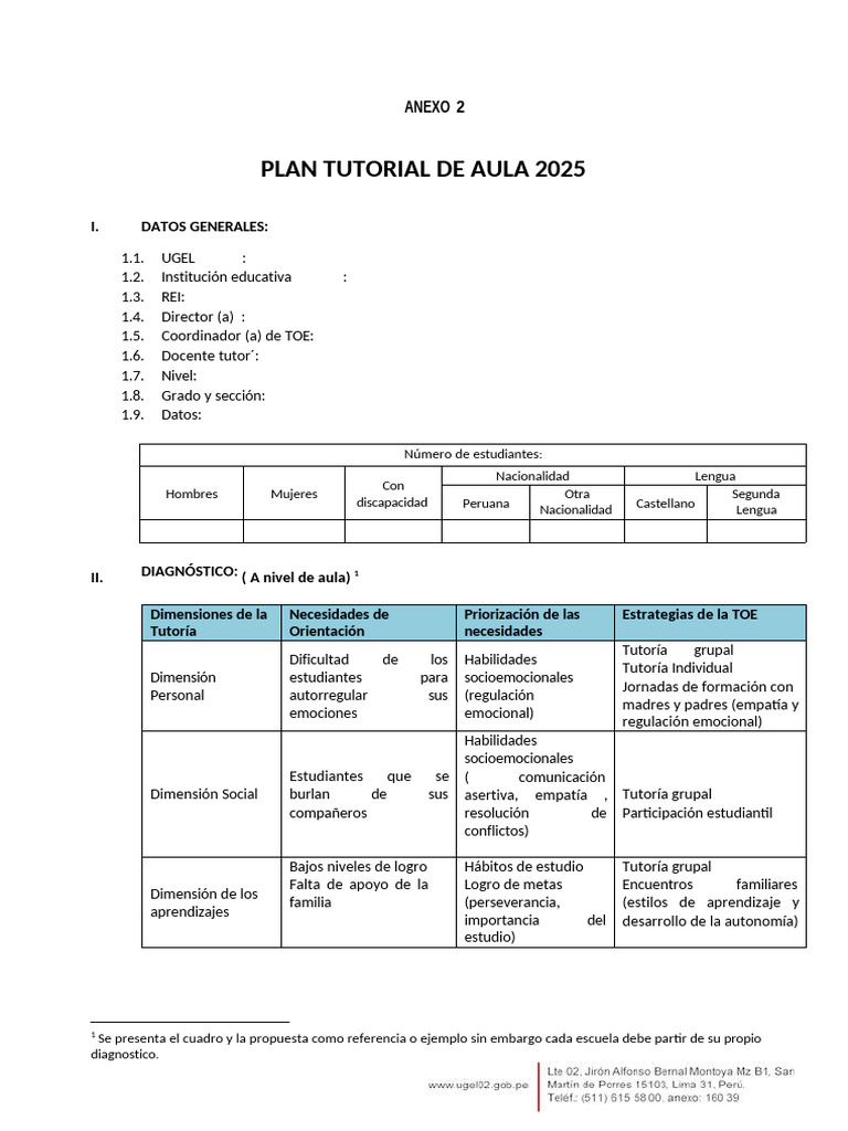 Plan Tutorial de Aula 2025: Estrategias y Diagnóstico | PDF ...