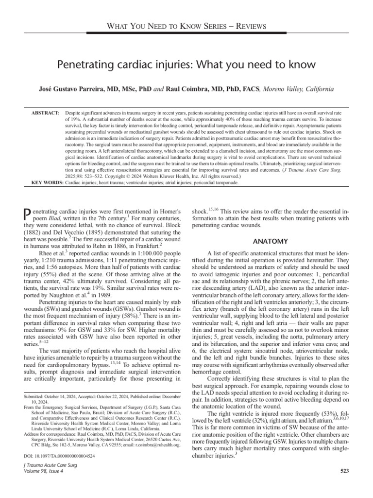 Penetrating Cardiac Injuries | PDF | Major Trauma | Heart
