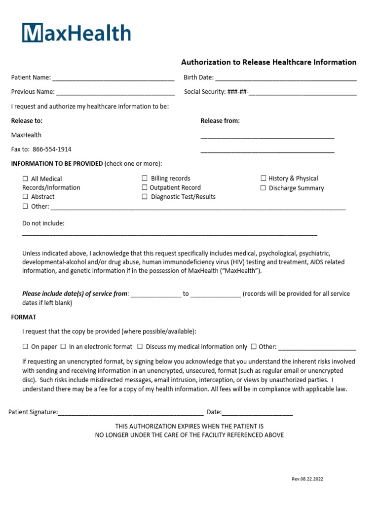 Medical Information Release Form | PDF | Patient | Health Sciences