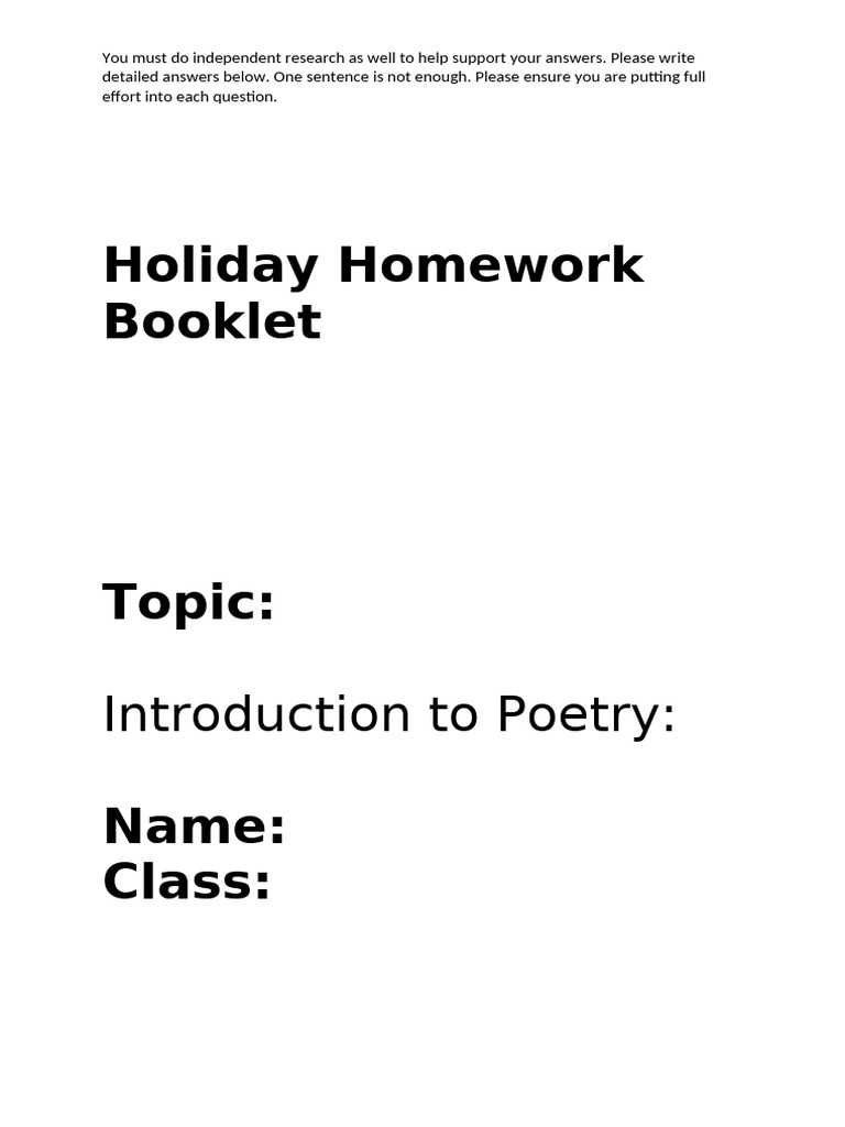 Holiday Homework Booklet: Introduction To Poetry | PDF | Poetry | Poetics