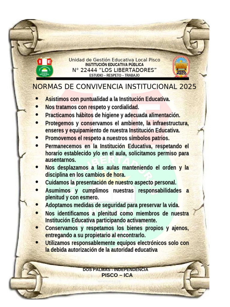 Normas de Convivencia Escolar 2025 | PDF
