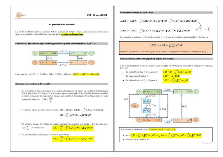 Première loi de Kirchhoff en thermochimie | PDF | Chimie physique | Chimie