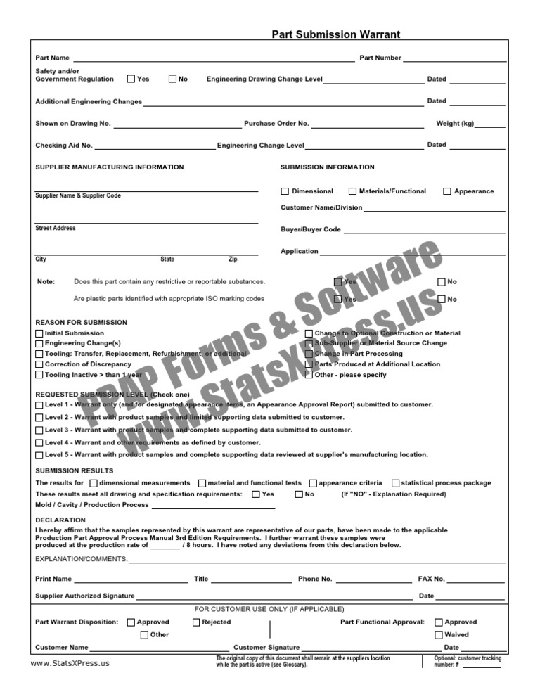 Part Submission Warrant WM Production And Manufacturing Technology