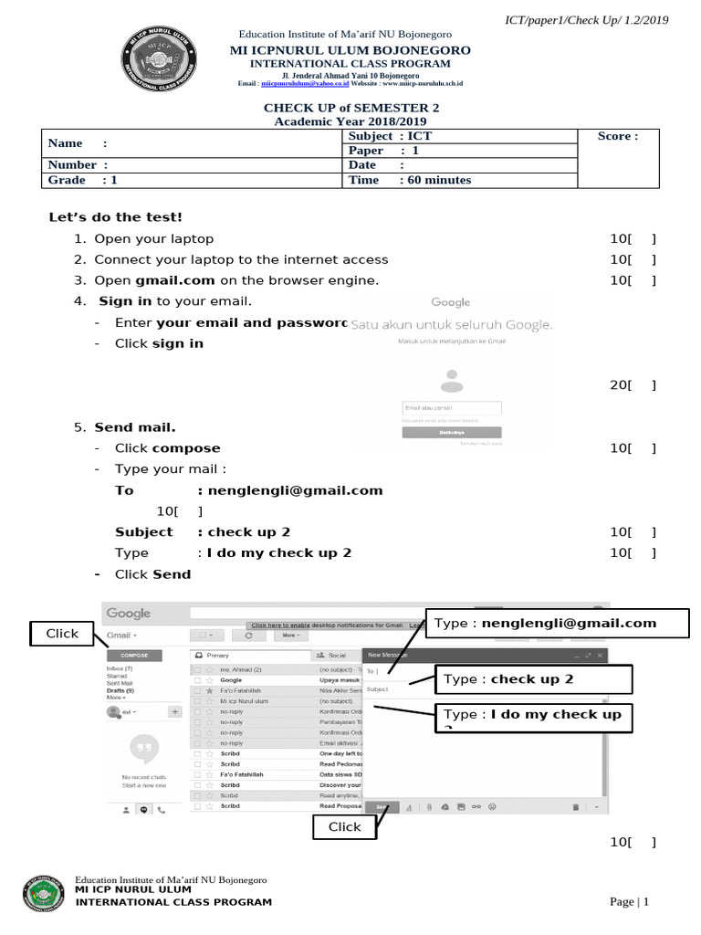 ICT Semester 2 Check-Up Test | PDF