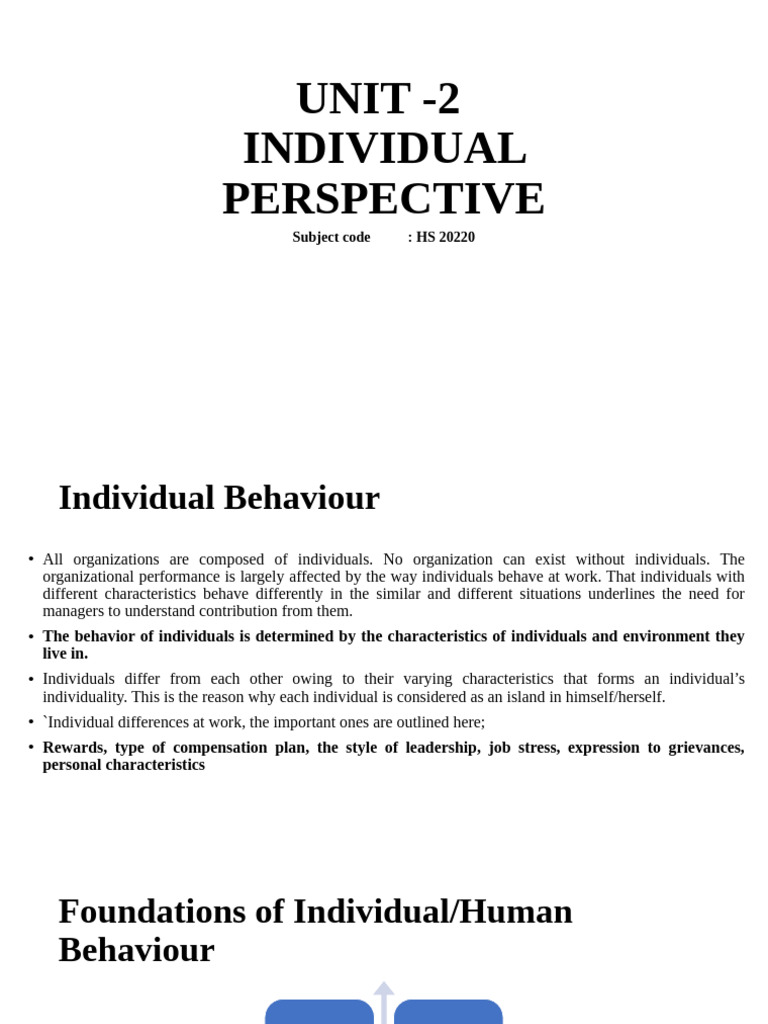 Understanding Individual Behavior at Work | PDF | Perception | Attitude ...