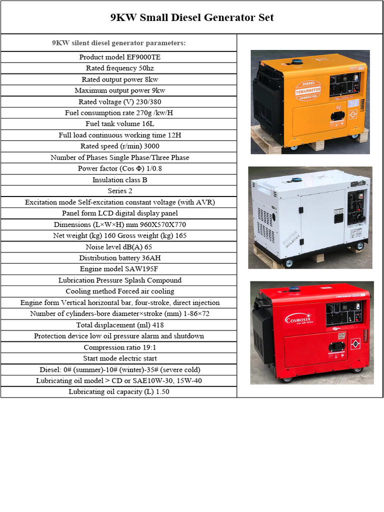 9KW Small Diesel Generator Specifications | PDF