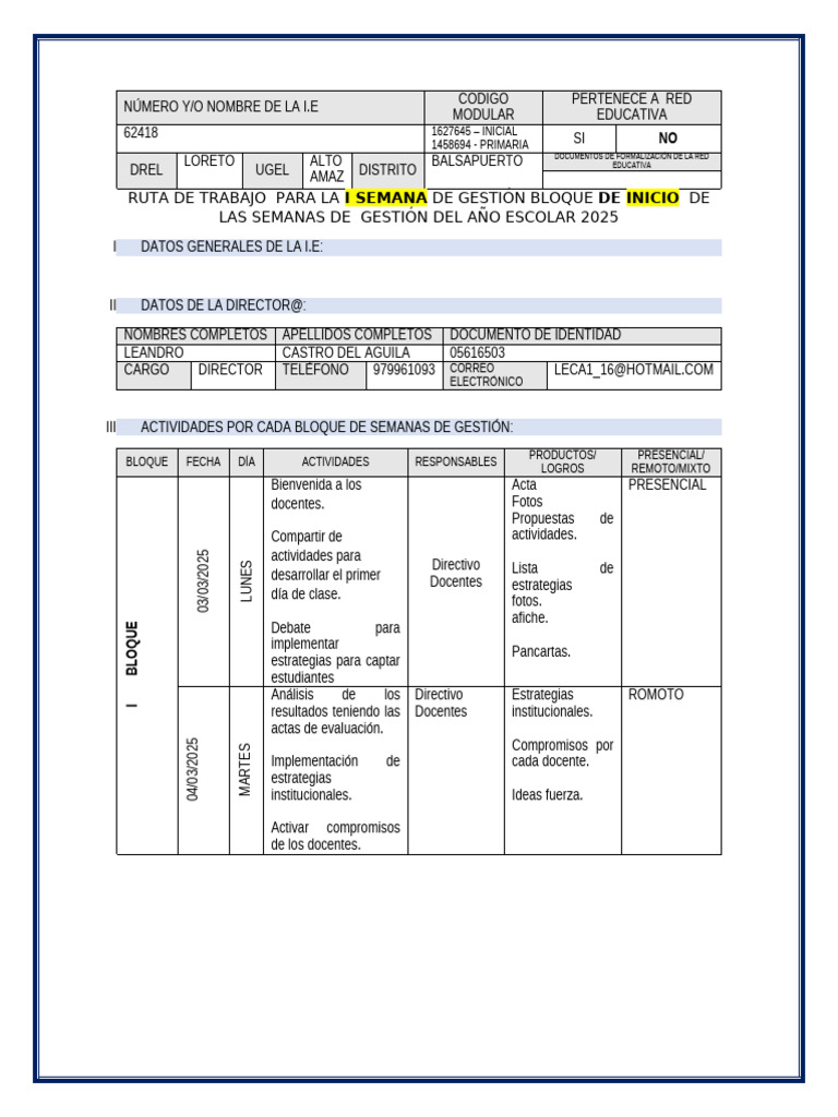 07 - Plan de Trabajo para La Semana de Gestión | PDF