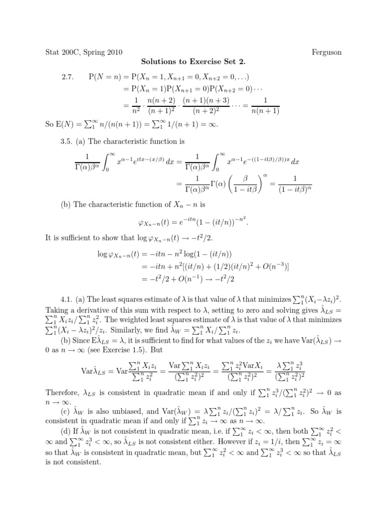 Solutions to Stat 200C Exercise Set 2 | PDF | Least Squares | Bias Of ...