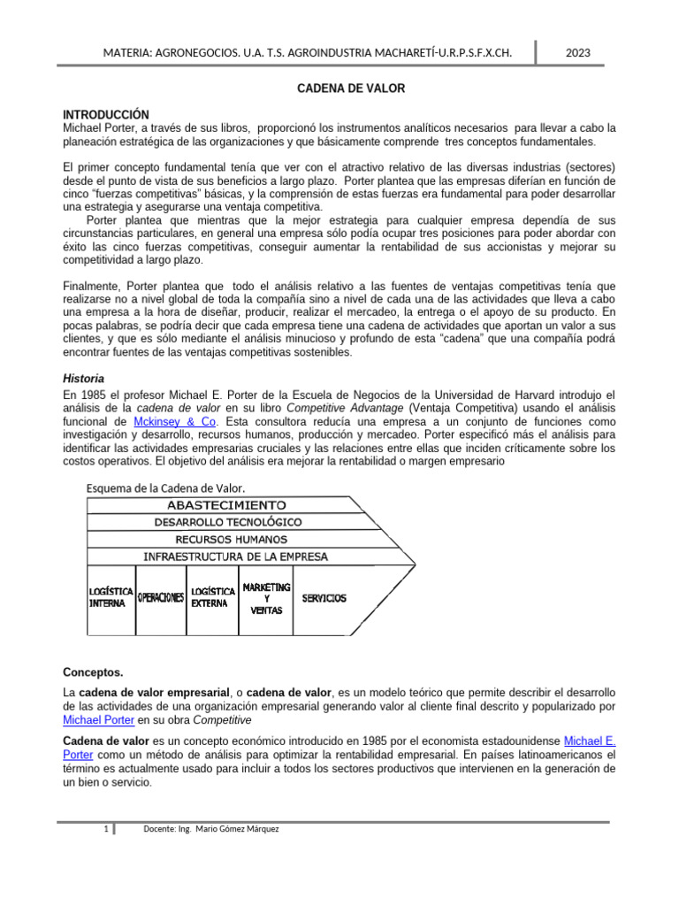 Cadena de Valor en Agronegocios 2023 | PDF | Cadena de valor | Negocios ...