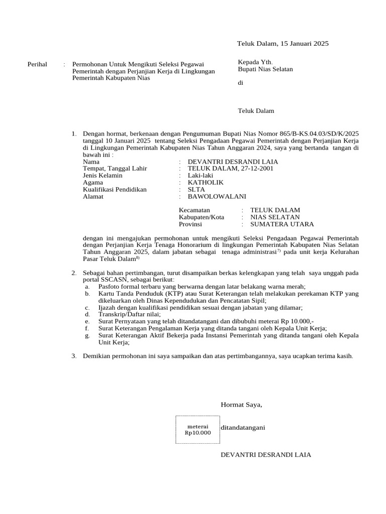 Surat Lamaran Randi | PDF