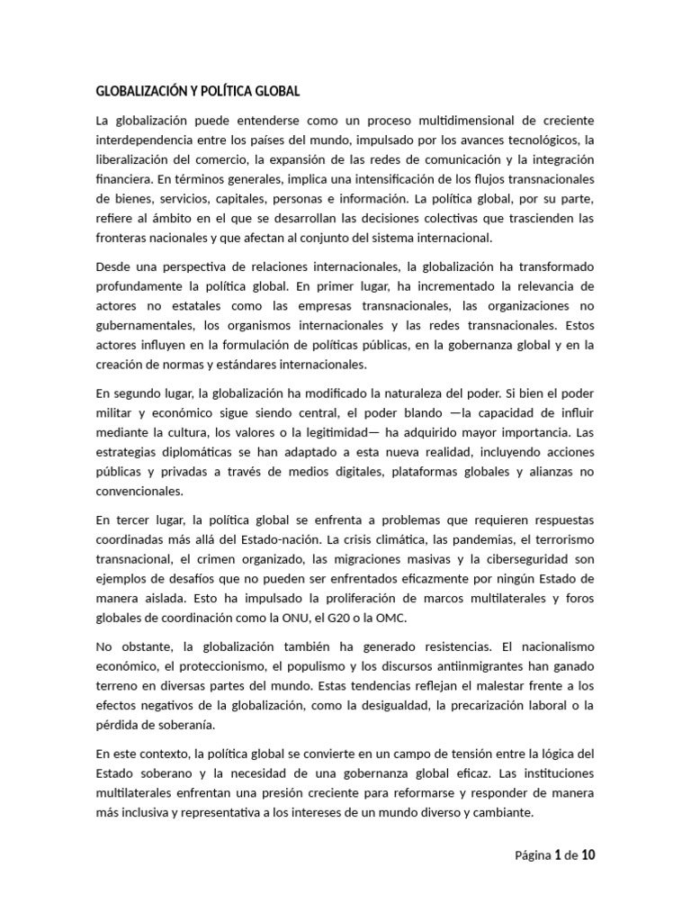 Impacto de la Globalización en la Política Global | PDF | Guerra Fría ...