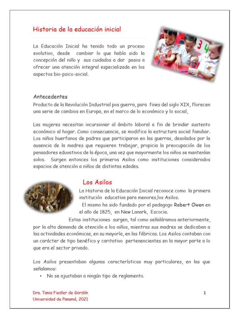 Inicios de la Educación Pre Escolar | PDF | Educación de la primera ...