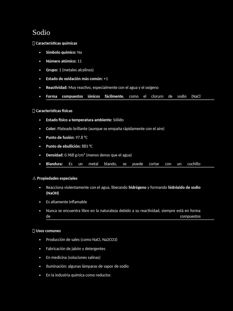 Propiedades y Usos del Sodio y Potasio | PDF | Sodio | Dieta y nutrición