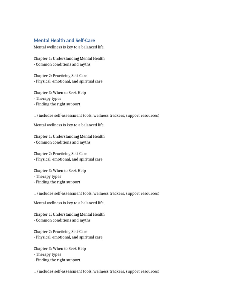 Mental Health and Self-Care Guide | PDF | Mental Health | Psychological ...