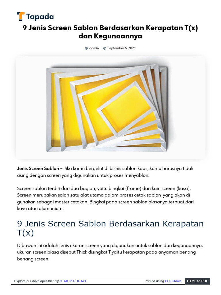 9 Jenis Screen Sablon dan Kegunaannya | PDF