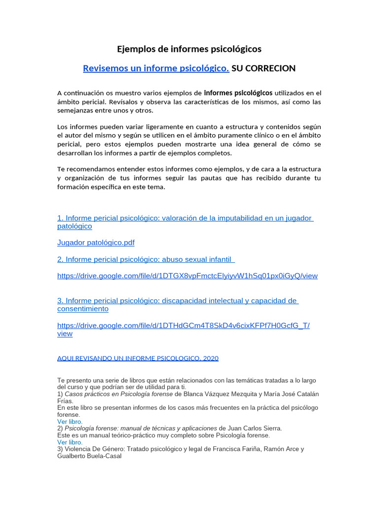 Ejemplos de Informes Psicológicos Periciales | PDF