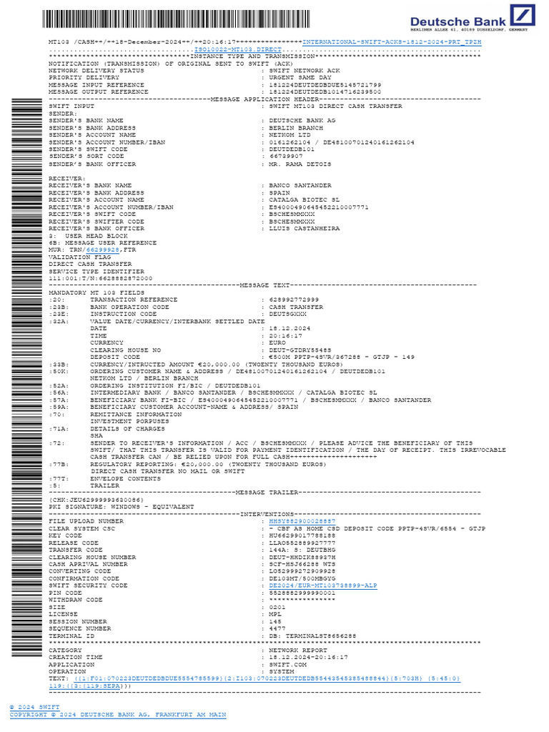 Mt103 Bancosantander 20,000euro | PDF | Transmission Control Protocol ...