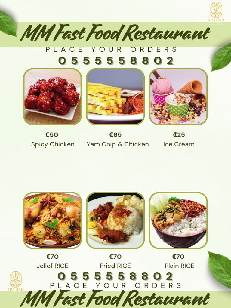 MM Fast Food Menu Highlights | PDF