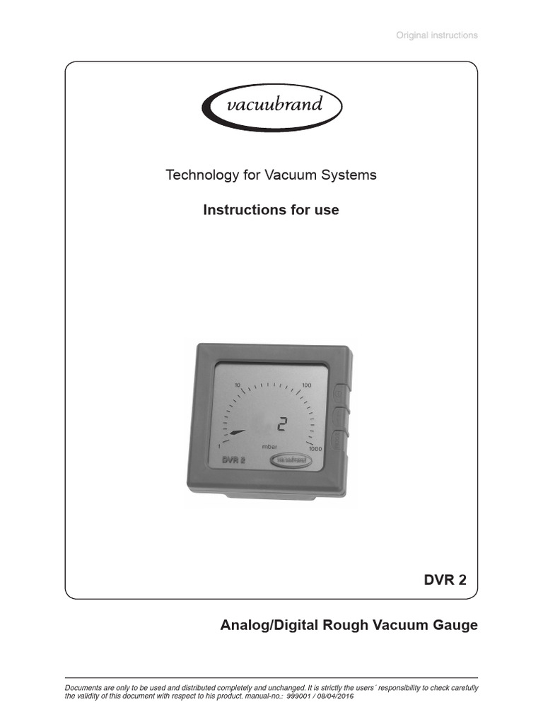 Vacuubrand DVR2 Manual 999001 | PDF | Vacuum | Pressure Measurement