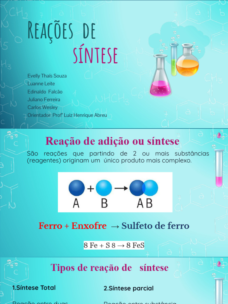Reações de Síntese e Exemplos Práticos | PDF | Reações químicas ...