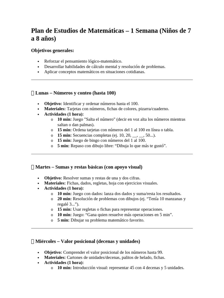 Plan de Estudios Semanal para Niños | PDF | Reciclaje