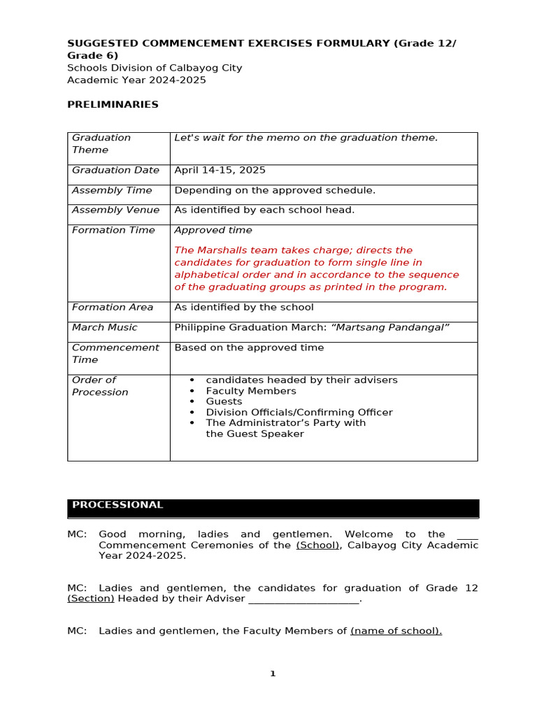 Commencement Program for Calbayog Schools | PDF