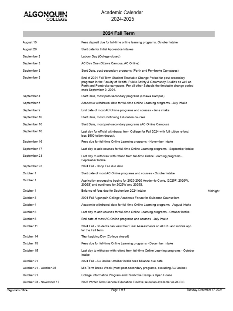 2024-2025 Academic Calendar Overview | PDF | Fee | Educational Technology