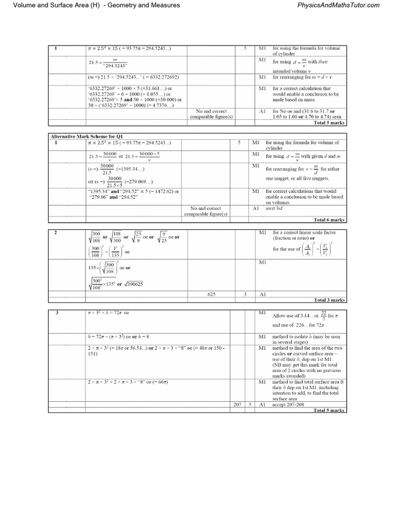 Volume and Surface Area (H) MS | PDF