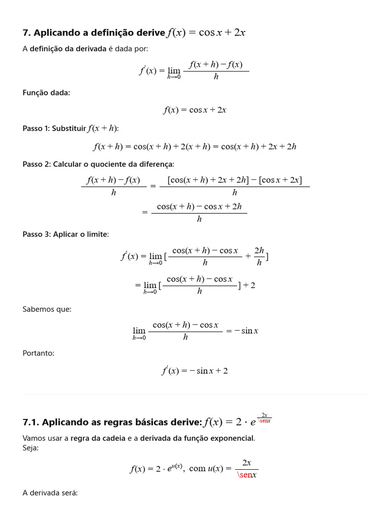 Cálculo de Derivadas e Determinantes | PDF | Derivado | Análise