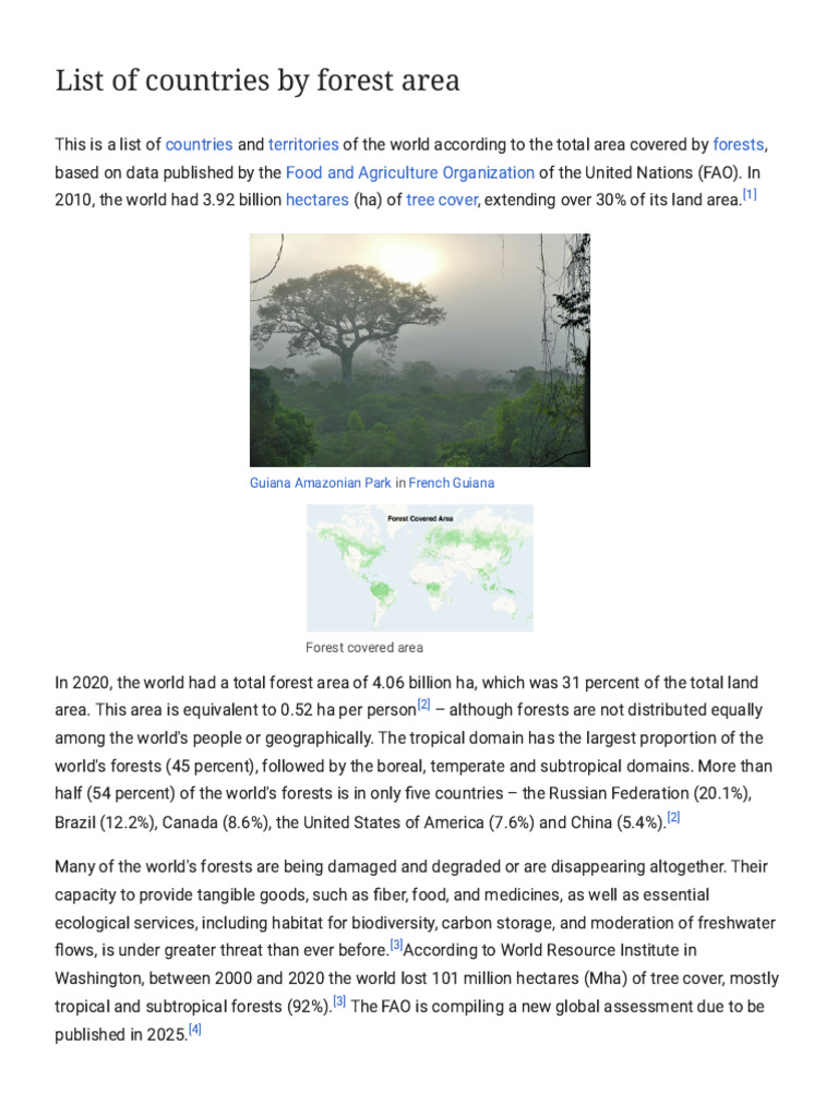 Countries Ranked by Forest Area | PDF | Food And Agriculture ...
