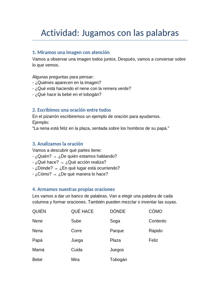 Actividad Jugamos Con Las Palabras | PDF