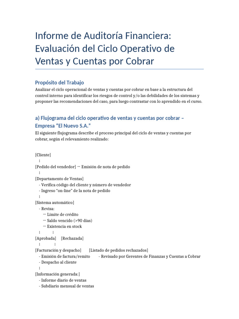 Auditoría del Ciclo de Ventas y Cobros | PDF | Auditoría