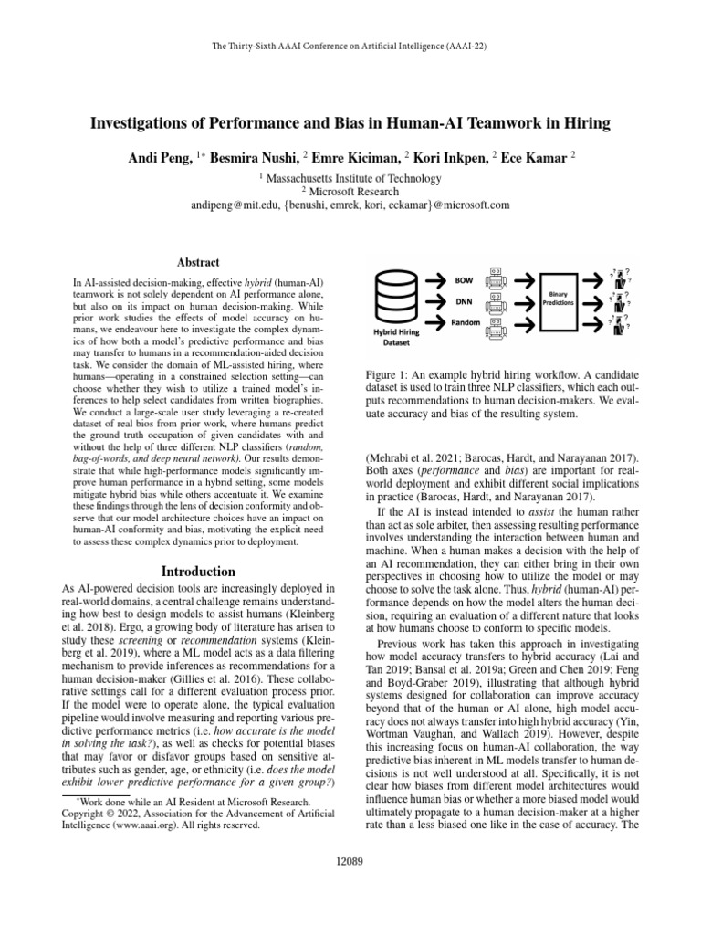 Investigations of Performance and Bias in Human Ai Teamwork in Hiring ...
