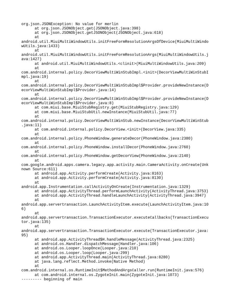 JSON Exception in MiuiMultiWindowUtils | PDF | Java (Programming ...