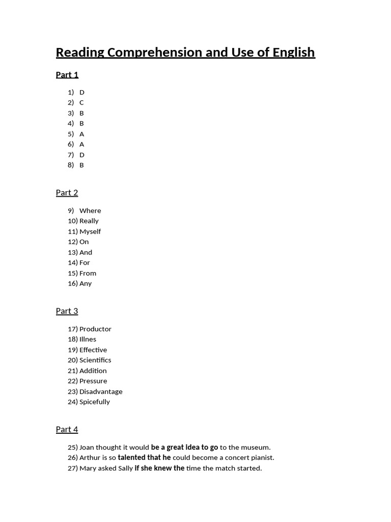 Reading Comprehension Practice Answers | PDF