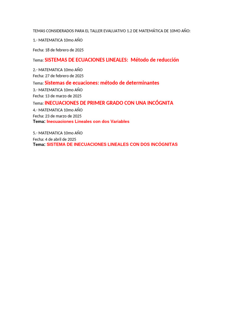 Taller Evaluativo Matemática 10mo Año | PDF